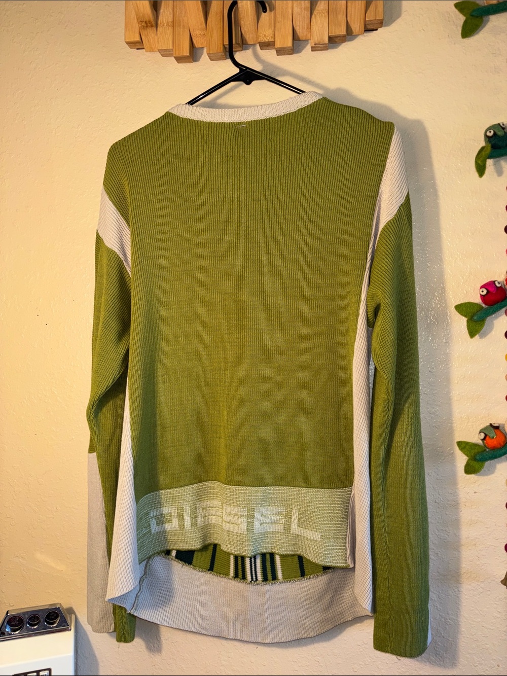VINTAGE Diesel knitwear sweater featuring green, olive, and cream vertical strip - Picture 9 of 11